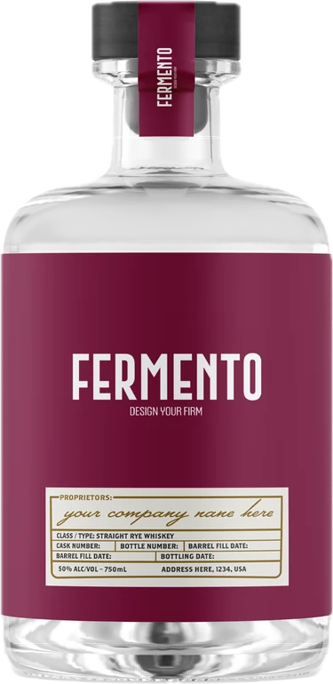 Bottiglia di distillato con l'etichetta Fermento